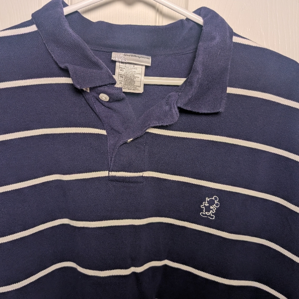 Walt Disney World Mickey Mouse Embroidered Polo Shirt Mens XL White Blue Stripes